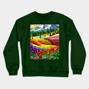 Stained Glass Colorful Mountain Flowers Crewneck Sweatshirt